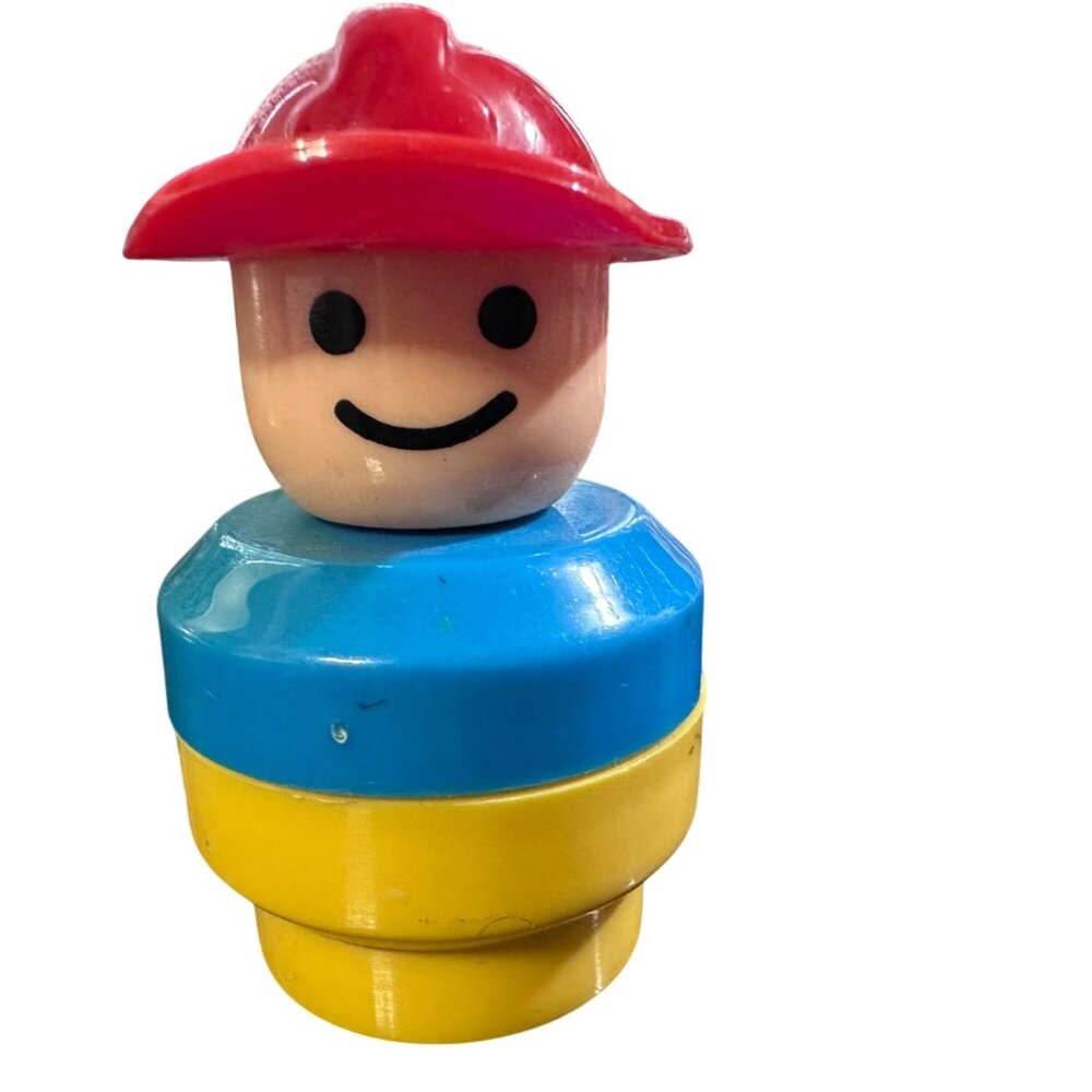 Vintage Fisher Price Chunky Little People Fireman Collectible Toy With Red Hat